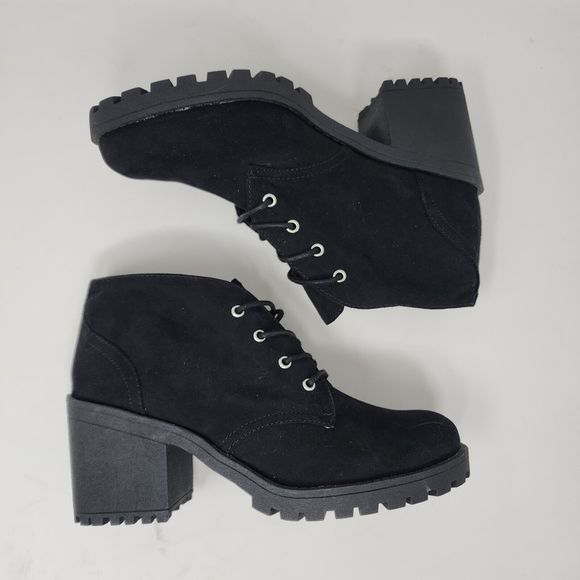 American Rag Booties Womens 6 Black Cushioned Reagan Suede Block Heel Boots - Picture 4 of 8